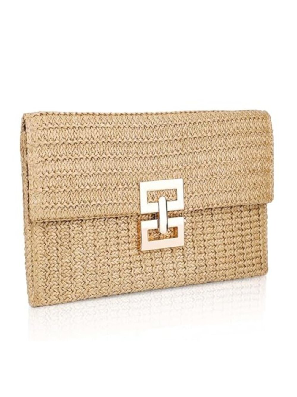 Hand Woven Straw Clutch Purse Woven Grass Envelope Wallet Boho Beach Bag